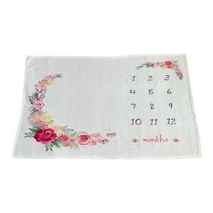 Baby Girl Floral Monthly Milestone Blanket White Plush Fleece Photo Background